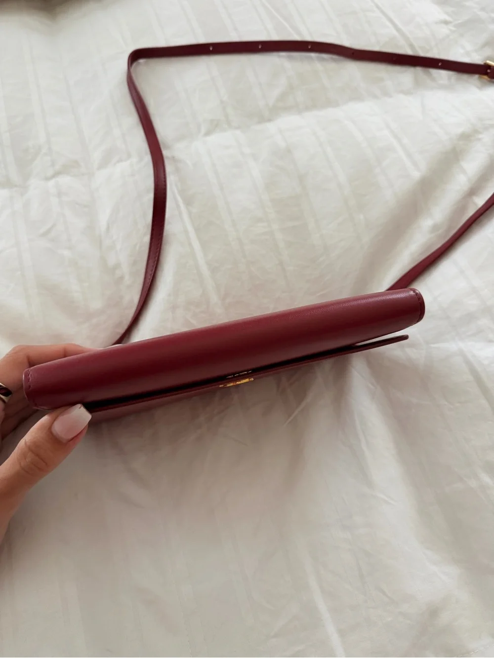 Burberry Burgundy Leather TB Logo Crossbody Bag with Gold Hardware